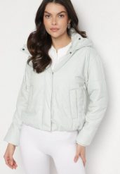 Miętowa Pikowana Kurtka z Kapturem i Lekkim Ociepleniem Ninirila. Zielone kurtki damskie Born2be, l, bez wzorów, z jeansu, z kapturem. Za 119.99 zł.