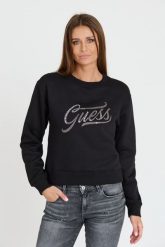 GUESS Czarna bluza z cyrkoniami. Czarne bluzy damskie Guess, s, z aplikacjami, bez ramiączek, bez kaptura. W wyprzedaży za 226.99 zł.