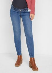 Dżinsy ciążowe, Skinny. Niebieskie jeansy damskie bonprix, bez wzorów, z bawełny, moda ciążowa. Za 144.99 zł.