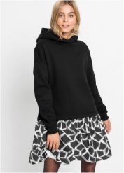 Sukienka dresowa w optyce 2 w 1. Żółte sukienki damskie bonprix, bez wzorów, z dresówki, bez kołnierzyka, bez ramiączek. Za 137.99 zł.