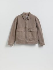 Jeansowa kurtka z efektem sprania - szary. Szare kurtki męskie Reserved, l, bez wzorów, z denimu, bez kaptura. Za 169.99 zł.