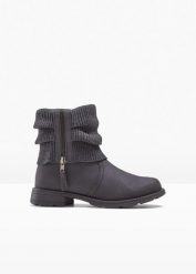 Botki z dzianinową wstawką. Szare botki damskie bonprix, bez wzorów, z dzianiny, bez obcasa, bez zapięcia. Za 179.99 zł.