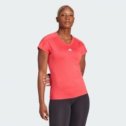 Koszulka AEROREADY Train Essentials Minimal Branding V-Neck. Białe bluzki damskie Adidas, m, bez wzorów, z materiału, sportowe, bez kołnierzyka, bez ramiączek. Za 119.00 zł.
