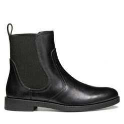 Sztyblety Geox. Czarne botki damskie Geox, bez wzorów, bez obcasa, na płaskiej podeszwie, bez zapięcia. Za 549.99 zł.