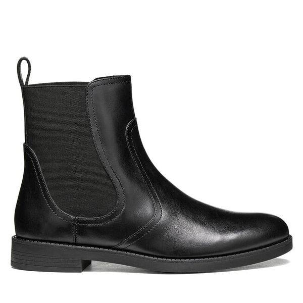 Sztyblety Geox. Czarne botki damskie Geox, bez wzorów, bez obcasa, na płaskiej podeszwie, bez zapięcia. Za 549.99 zł.