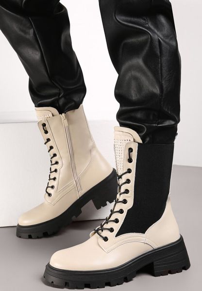 Beżowe Botki Workery z Elastyczną Cholewką Lasile. Brązowe botki damskie Renee, z aplikacjami, z jeansu, biznesowe, bez obcasa, na obcasie, bez zapięcia. Za 189.99 zł.