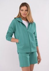 Bluza z kapturem B-FLORENCE. Niebieskie bluzy damskie Volcano, s, bez wzorów, z elastanu, bez ramiączek, z kapturem. Za 179.99 zł.