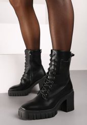 Czarne Botki na Obcasie i Platformie w Stylu Workerów Terivira. Czarne botki damskie Born2be, bez wzorów, z jeansu, eleganckie, bez obcasa, na obcasie, bez zapięcia. Za 159.99 zł.