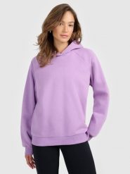 4F Bluza dresowa nierozpinana z kapturem damska - fioletowa L. Fioletowe bluzy damskie 4F, l, bez wzorów, z dresówki, klasyczne, bez ramiączek, z kapturem. Za 159.99 zł.