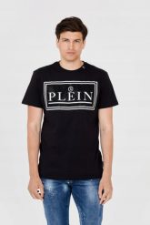 PHILIPP PLEIN T-shirt męski z dużym logo. Czarne t-shirty męskie Philipp Plein, m, bez wzorów, bez kołnierzyka, bez ramiączek. W wyprzedaży za 799.99 zł.