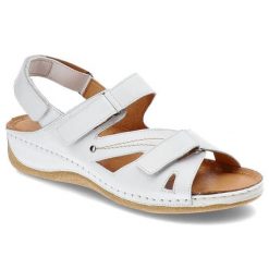Białe Sandały Pollonus Damskie Wygodne Buty Letnie. Białe sandały damskie Pollonus, bez wzorów, ze skóry, bez obcasa, bez zapięcia. Za 249.00 zł.