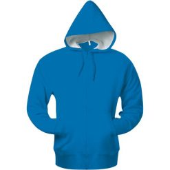 Bluza z kapturem z kieszeniami kangurkami Kariban. Niebieskie bluzy damskie KARIBAN, xl, bez wzorów, z bawełny, bez ramiączek, z kapturem. Za 230.50 zł.