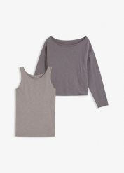 Sweter + top z czystej bawełny (kompl. 2-cz.). Czarne swetry nierozpinane damskie bonprix, bez wzorów, z bawełny, bez kołnierzyka, bez ramiączek. Za 149.99 zł.