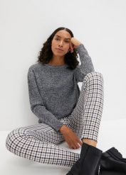 Sweter melanżowy z okrągłym dekoltem. Zielone swetry nierozpinane damskie bonprix, bez wzorów, z dzianiny, bez kołnierzyka, bez ramiączek. Za 57.99 zł.