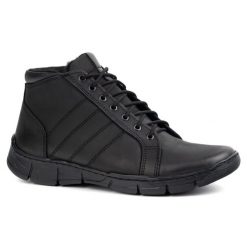 Olivier Buty męskie sznurowane skórzane ocieplane za kostkę 311KZ Fut czarne. Czarne botki męskie na zimę, bez wzorów, ze skóry, eleganckie, za kostkę, bez obcasa, bez zapięcia. Za 377.80 zł.