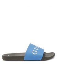Guess Klapki F5GZ06 BB00F Niebieski. Niebieskie klapki męskie Guess, z aplikacjami, z tworzywa sztucznego, bez zapięcia. Za 119.99 zł.