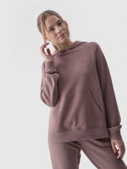 4F Bluza dresowa nierozpinana z kapturem damska - beżowa XS. Brązowe bluzy damskie 4F, xs, bez wzorów, z bawełny, sportowe, bez ramiączek, z kapturem. W wyprzedaży za 99.99 zł.