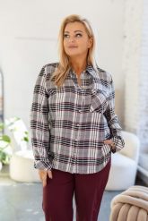 Elegancka szara zapinana koszula z długim rękawem w kratkę PLUS SIZE XXL. Szare koszulki sportowe damskie Nasi partnerzy, plus size, bez wzorów, z tkaniny, bez ramiączek. Za 229.90 zł.