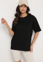 Czarny Bawełniany Klasyczny T-shirt Merovira. Czarne t-shirty damskie Born2be, bez wzorów, z bawełny, klasyczne, bez kołnierzyka, bez ramiączek. Za 44.99 zł.