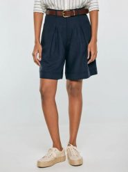 Szorty damskie z domieszką lnu granatowe Maryliana 403. Niebieskie szorty damskie BIG STAR, bez wzorów, z jeansu, eleganckie. Za 179.99 zł.