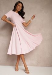 Różowa Sukienka Rozkloszowana o Taliowanym Fasonie Telaswena. Czerwone sukienki damskie Renee, na co dzień, m, bez wzorów, eleganckie, bez kołnierzyka, bez ramiączek, midi, rozkloszowane. Za 79.99 zł.