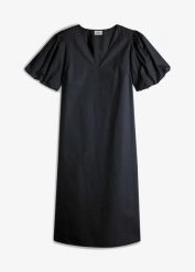 Sukienka midi z bawełny organicznej. Czarne sukienki damskie bonprix, bez wzorów, z bawełny, bez kołnierzyka, bez ramiączek, midi. Za 59.99 zł.