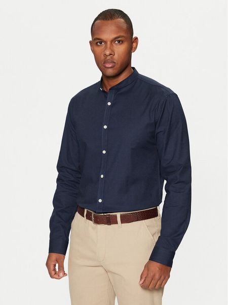 Lindbergh Koszula Oxford Manderin Superflex 30-203174A 1202431 Granatowy Slim Fit. Niebieskie koszule męskie Lindbergh, l, bez wzorów, z bawełny, bez kołnierzyka, bez ramiączek. Za 139.99 zł.
