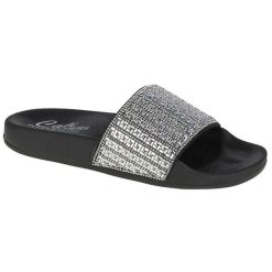 Klapki na basen damskie, Pop Ups-New Spark. Szare klapki damskie Skechers, bez wzorów, z materiału, bez obcasa, bez zapięcia. Za 361.00 zł.
