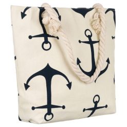 Shopperka plażowa [DH] FB01-KOTWICE beżowa. Brązowe shopperki damskie Inny, bez wzorów, z materiału, bez dodatków. Za 45.00 zł.