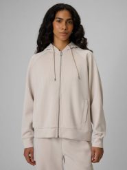 4F Bluza dresowa loose z kapturem damska - biała XL. Białe bluzy damskie 4F, xl, bez wzorów, z dresówki, klasyczne, bez ramiączek, z kapturem. Za 199.99 zł.