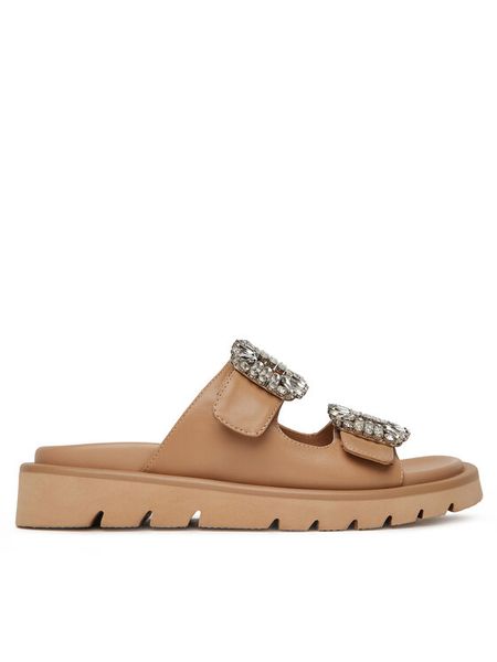 Eva Minge Klapki LILY-VII75-06-1 Beżowy. Brązowe klapki damskie Eva Minge, bez wzorów, ze skóry, bez obcasa, bez zapięcia. Za 303.99 zł.