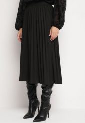 Czarna Klasyczna Plisowana Spódnica z Gumką w Pasie Valentha. Czarne spódnice damskie Born2be, m, bez wzorów, z dzianiny, eleganckie, midi, dopasowane. Za 84.99 zł.