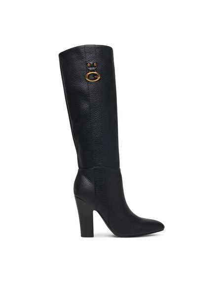 Guess Kozaki FLFTYN ELE11 Czarny. Czarne kozaki damskie Guess, z aplikacjami, ze skóry, bez obcasa, na słupku, bez zapięcia. Za 824.99 zł.