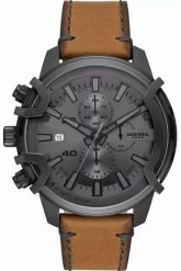 Zegarek Diesel Męski Griffed szara tarcza skórzany pasek 48mm (DZ4569). Szare zegarki męskie Diesel, bez wzorów. Za 486.99 zł.
