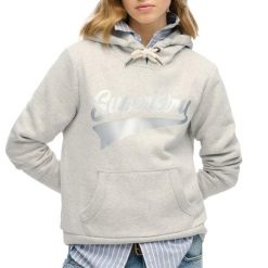 Bluza damska z kapturem Superdry Super Athletics. Szare bluzy damskie Superdry, l, bez wzorów, bez ramiączek, z kapturem. Za 337.80 zł.