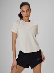 4F Koszulka treningowa regular szybkoschnąca damska - biała XL. Białe bluzki damskie 4F, xl, bez wzorów, z materiału, bez kołnierzyka, bez ramiączek. Za 99.99 zł.