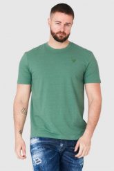 GUESS Zielony t-shirt męski z trójkątnym logo. Zielone t-shirty męskie Guess, m, z aplikacjami, bez kołnierzyka, bez ramiączek. W wyprzedaży za 109.99 zł.