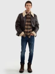 Koszula męska flanelowa w kratę brązowa Flanen 803. Brązowe koszule męskie BIG STAR, na jesień, l, bez wzorów, z bawełny, eleganckie, bez kołnierzyka, bez ramiączek. W wyprzedaży za 199.99 zł.