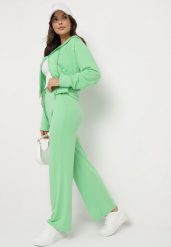 Jasnozielony Komplet Dresowy Bluza z Kapturem Rozpinana i Szerokie Spodnie Avesmira. Zielone bluzy damskie Born2be, m, bez wzorów, z dresówki, bez ramiączek, z kapturem. Za 84.99 zł.
