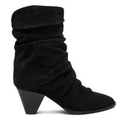 Botki Badura. Czarne botki damskie Badura, bez wzorów, bez obcasa, na słupku, bez zapięcia. Za 459.99 zł.