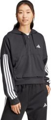 Adidas Bluza damska adidas Essentials 3-Stripes French Terry Quarter-Zip Hoodie czarna JN1956 L. Czarne bluzy damskie Adidas, l, bez wzorów, bez ramiączek, bez kaptura. Za 198.99 zł.