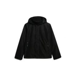 Kurtka przeciwdeszczowa z kapturem Superdry Shell. Czarne kurtki męskie Superdry, m, bez wzorów, z kapturem. Za 440.75 zł.