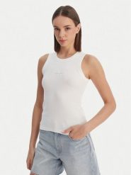 Calvin Klein Jeans Top LV047E200G Biały Slim Fit. Białe topy damskie Calvin Klein Jeans, l, bez wzorów, z bawełny, bez kołnierzyka, bez ramiączek. Za 169.99 zł.