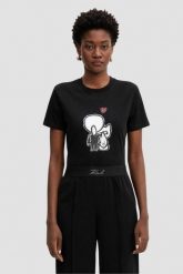 KARL LAGERFELD Czarny damski t-shirt z nadrukiem Ikon Valentine, Rozmiar XS. Czarne t-shirty damskie KARL LAGERFELD, xs, bez wzorów, eleganckie, bez kołnierzyka, bez ramiączek. W wyprzedaży za 199.99 zł.