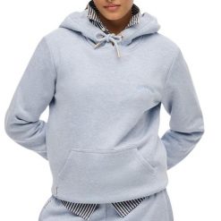 Bluza damska z kapturem Superdry Essential Logo Emb Hb. Niebieskie bluzy damskie Superdry, xs, bez wzorów, z materiału, eleganckie, bez ramiączek, z kapturem. Za 286.50 zł.