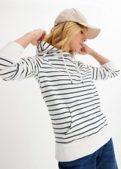 Bluza z kapturem z mieszanki bawełny. Białe bluzy damskie bonprix, bez wzorów, z bawełny, bez ramiączek, z kapturem. Za 112.99 zł.