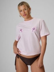 4F T-shirt loose z nadrukiem damski - różowy M. Czerwone koszulki sportowe damskie 4F, m, bez wzorów, z bawełny, bez ramiączek. Za 79.99 zł.