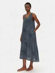 Bomboogie Sukienka letnia AW8391TLIS5 Granatowy Regular Fit. Niebieskie sukienki damskie Bomboogie, na lato, bez wzorów, ze lnu, bez kołnierzyka, bez ramiączek. Za 449.99 zł.