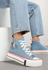 Niebieskie Trampki z Wysoką Cholewką i Aplikacją 3D Rizana. Niebieskie trampki i tenisówki damskie Born2be, z aplikacjami, przed kolano, bez zapięcia. Za 89.99 zł.