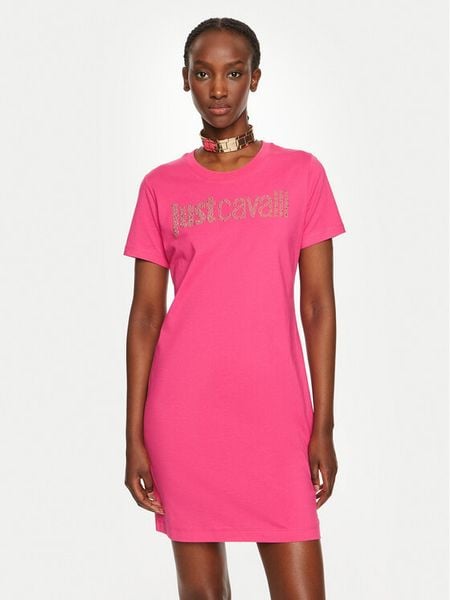 Just Cavalli Sukienka codzienna 76PAOE04 Różowy Regular Fit. Czerwone sukienki damskie Just Cavalli, na co dzień, xs, bez wzorów, z bawełny, bez kołnierzyka, bez ramiączek, proste. Za 339.99 zł.